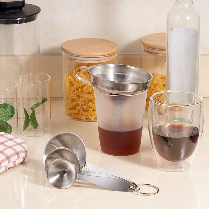 Stainless Steel Kitchen Funnels Set Of 4, With Metal Long Handle, Funnel Removable Strainer Filter Colanders & Strainers