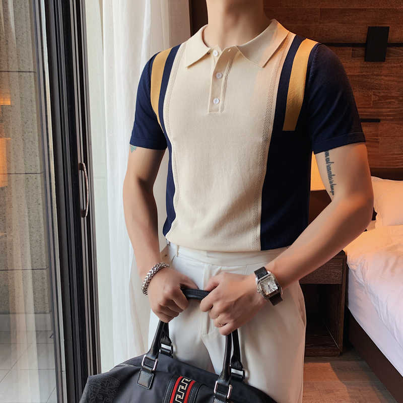 Summer Men's Short-sleeved Knitted POLO Shirt British Style Contrast Color Slim Ice Silk Tee Tops Casual Business Men Polo Shirt 210527, Black
Summer Men's Short-sleeved Knitted POLO Shirt British Style Contrast Color Slim Ice Silk Tee Tops Casual Business Men Polo Shirt 210527, Black