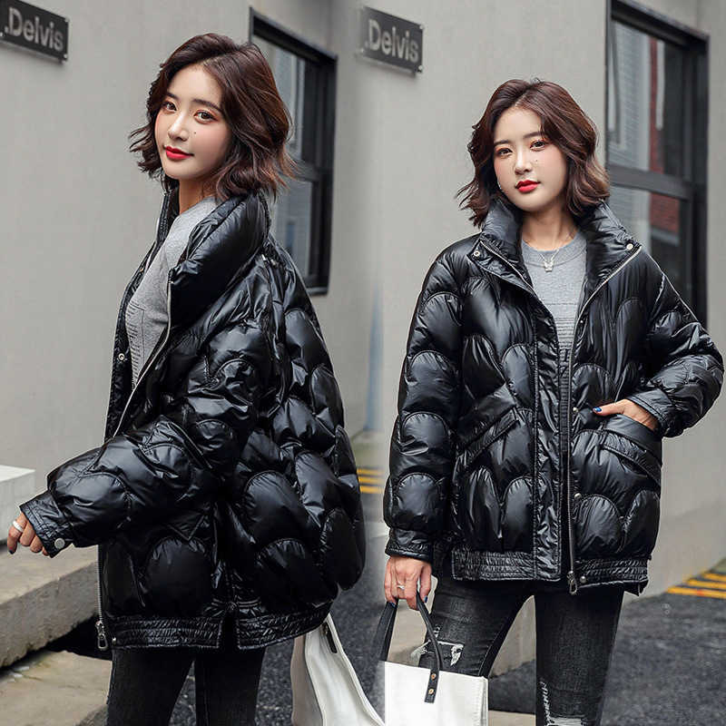 Women's Cotton-padded Jacket Bright Puffer Winter Short Bubble Parkas 211011