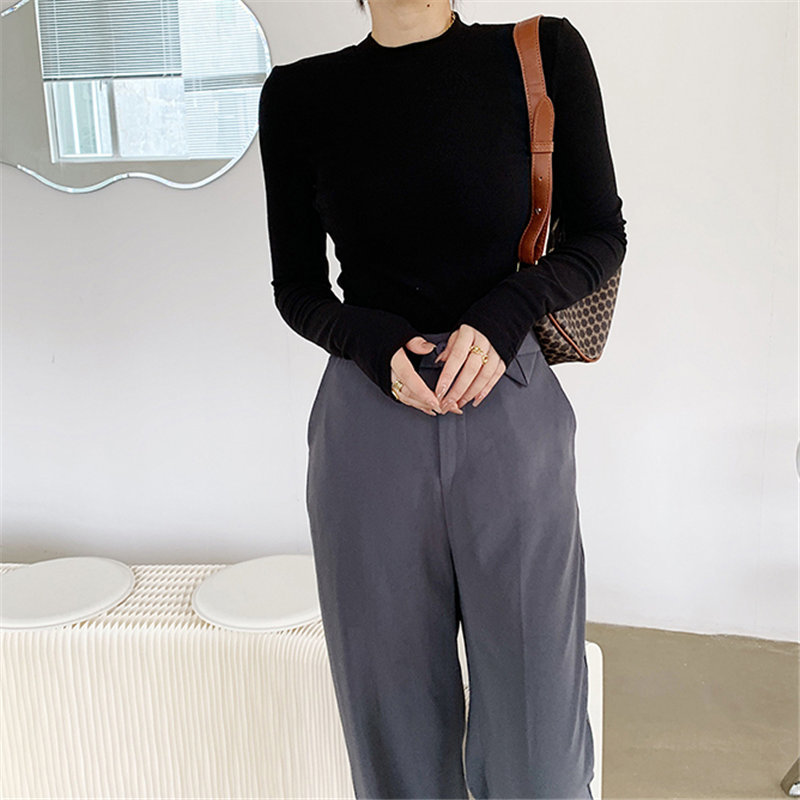 Female Cotton All Match Solid Basic Women Autumn Brief Warm Tops Minimalist Slim Full Sleeves Plus Size T-Shirts 210421
