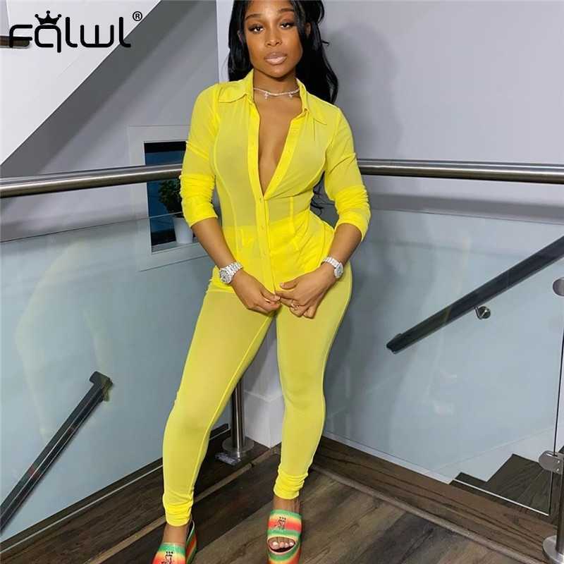 FQLWL See Through Sexy Club Neon 2 Two Piece Set Women Outfits Long Sleeve Bodycon Mesh Shirt Leggings Women Matching Sets 2020 T200826