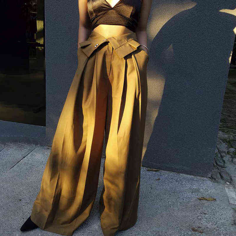 TWOTWINSTYLE Ruffle High Waist Wide Leg Pants Female Fashion Maxi Trousers Women Casual Clothes Spring Summer 211115