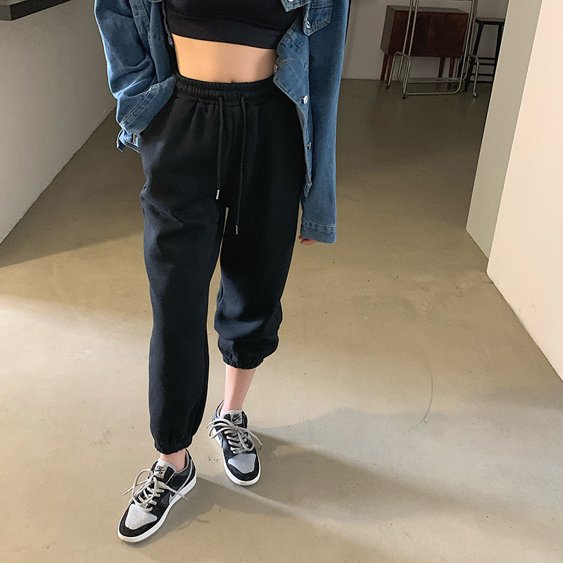 OL Elastic High Waist Pants Women Fashion Autumn Winter Solid Sportwear Casual Plush Thick Sweatpants Loose Trousers 210421