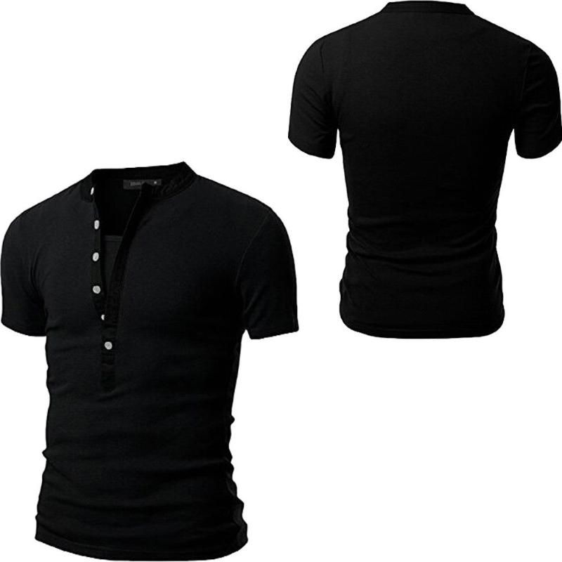 Solid Slim Fit V Neck T Short Sleeve Muscle Tee Summer Male Fashion Casual Tops Henley Shirts