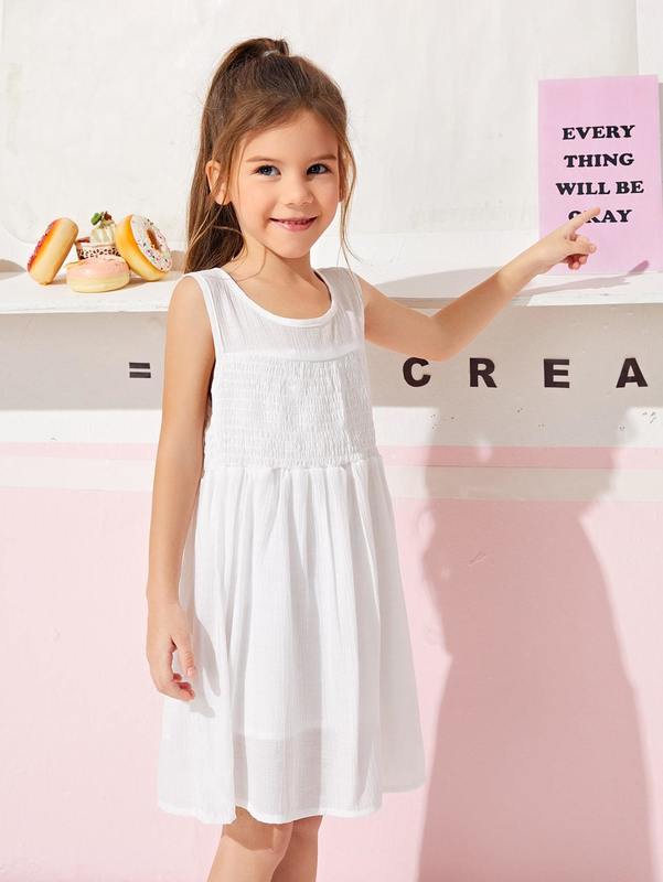 Toddler Girls Solid Shirred Waist Dress SHE