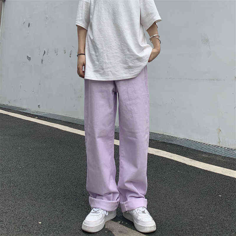 Women's Jeans Vintage Straight Baggy High Waist Korean Fashion Streetwear Casual Pants Femme Wide Leg Purple Mom Denim Trouser 211129