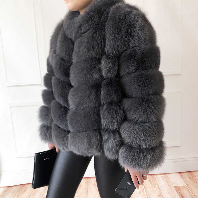100% true fur coat Women's warm and stylish natural fur jacket vest Stand collar long sleeve leather coat Natural fur coats 211019