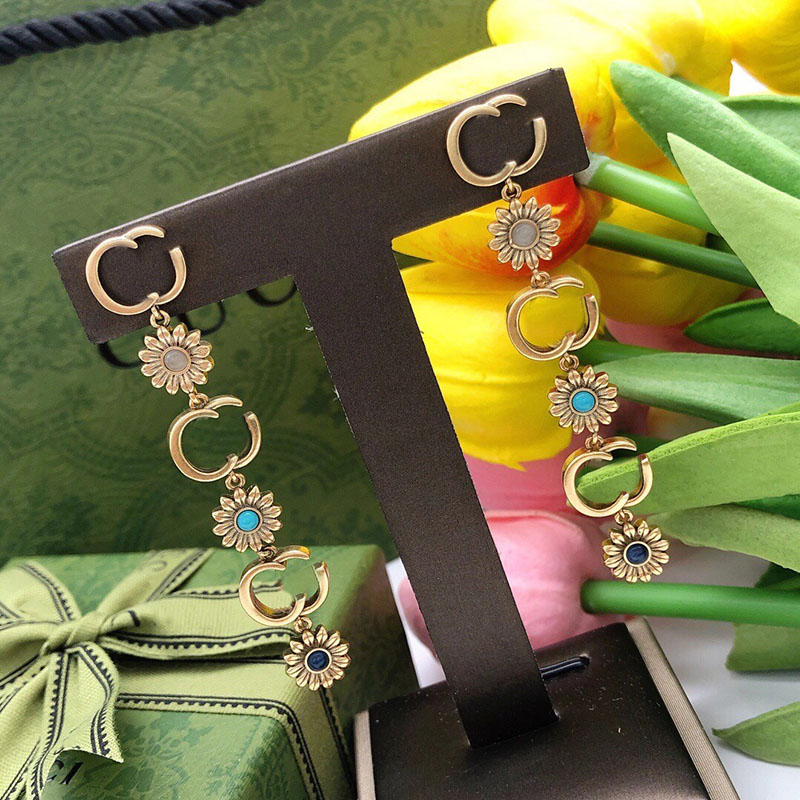 Colors Flower Drop Earrings Designer Luxury Long Earring Womens Jewelry G High Quality Fashion Earrings Mens Party Men Eardrop D2110254HL