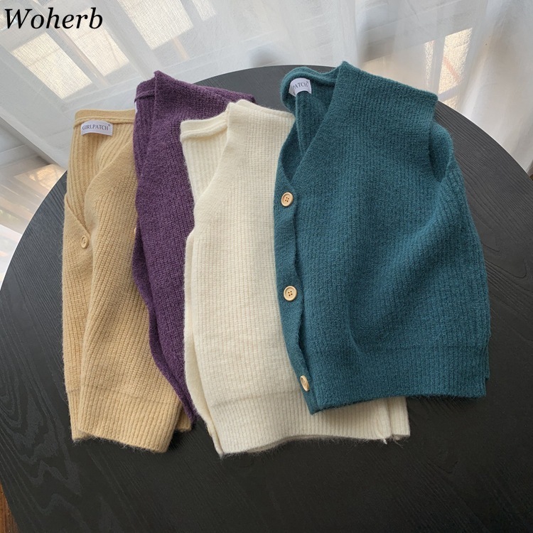 Spring Autumn Vintage Sleeveless V-neck Knitted Vest Sweater Women Solid Pullovers Ladies Casual Tank Top 210519