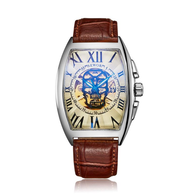 Wristwatches Wine Barrel Type Hollow Back Skeleton Skull Men's Automatic Mechanical Watch Belt
Wristwatches Wine Barrel Type Hollow Back Skeleton Skull Men's Automatic Mechanical Watch Belt