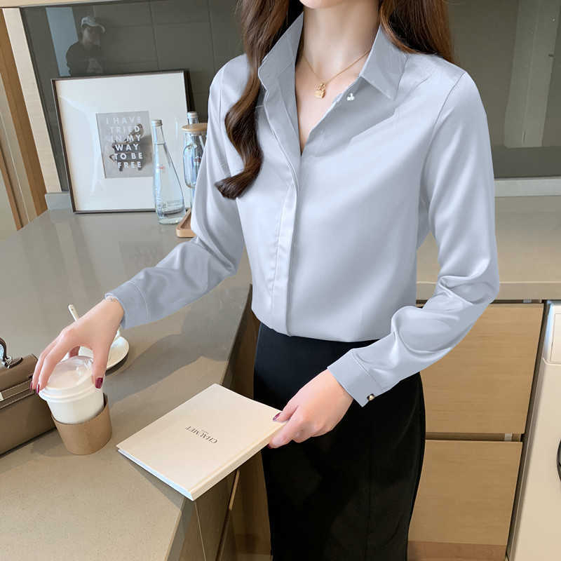 Silk Women Shirts Long Sleeve Woman Satin White Shirt Blouse Tops Plus Size Casual Ladies Blouses 210604