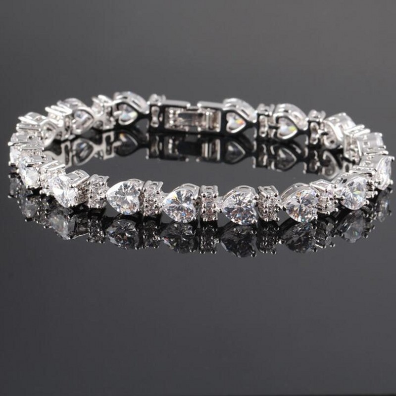 Choucong Brand Unique Luxury Jewelry 18K White Gold Fill Wedding Bracelet Muliti Color 5A Zircon CZ Diamond Gemstones Party Sapphire Heart Women Bangl