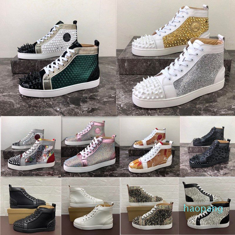 Men Women Casual Shoes Red Bottom Studded Spikes Fashion Platform Insider Sneakers Black White Silver Leather High Boots, 11
Men Women Casual Shoes Red Bottom Studded Spikes Fashion Platform Insider Sneakers Black White Silver Leather High Boots, 11
