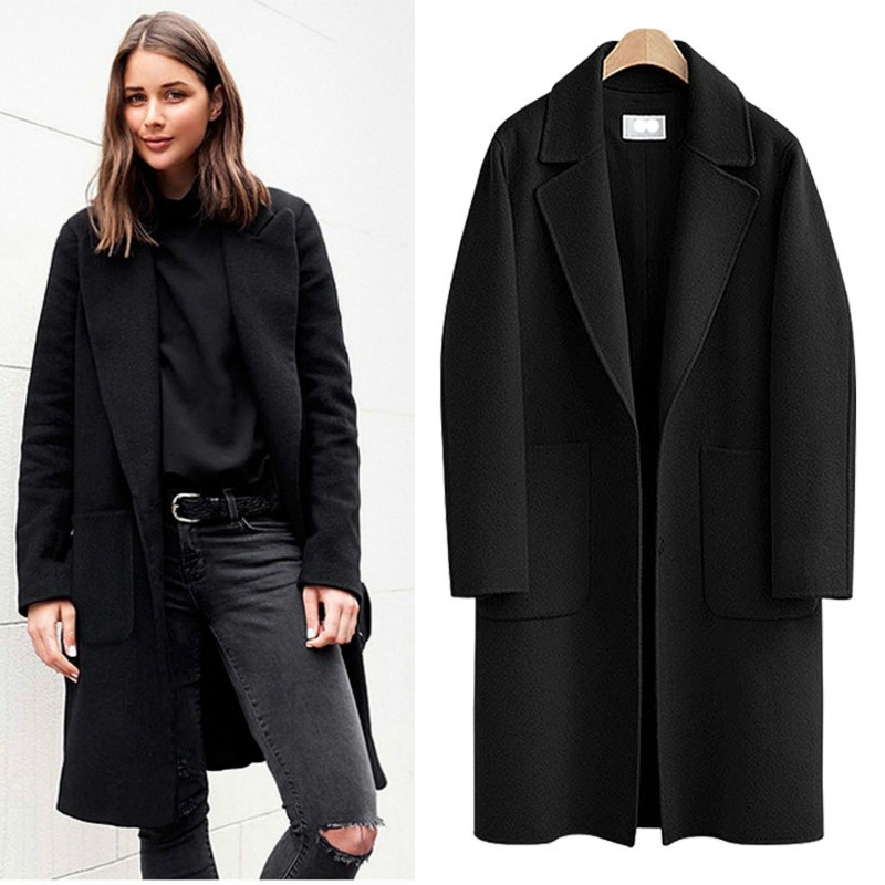 Winter Coat Plus Size Women Autumn Elegant Lapel Long Sleeve Warm Wool Jacket Korean Style Office Lady Camel Loose Overcoat 210526