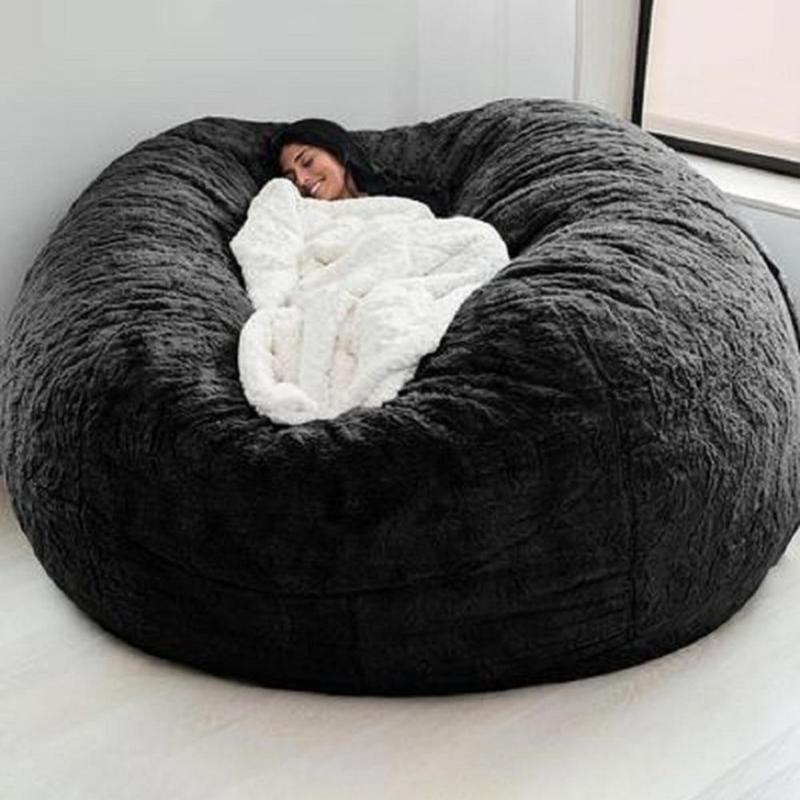 Chair Covers D72x35in Giant Fur Bean Bag Cover Big Round Soft Fluffy Faux BeanBag Lazy Sofa Bed Living Room Furniture Drop
