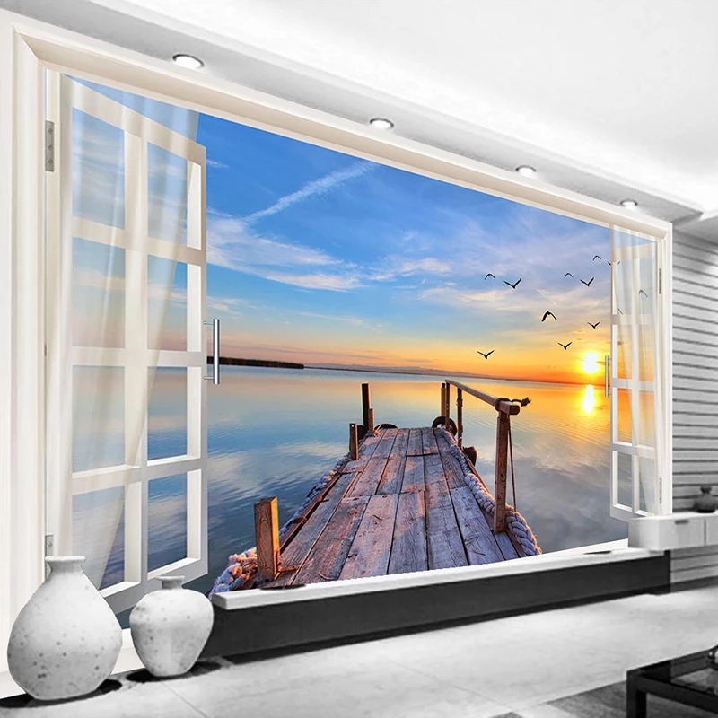 Custom 3D Photo Window Sea View Nature Landscape Mural Living Room Sofa TV Backdrop Wallpapers Home Decor Modern