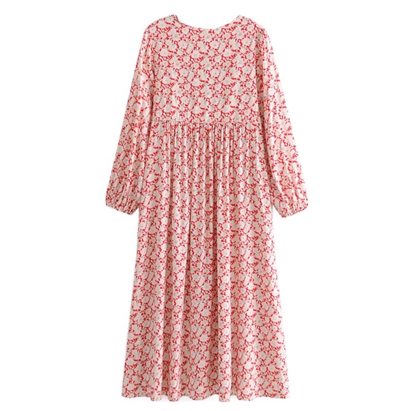 Bohemia Contrast color Location Floral Print Long Sleeve Dress Ethnic Woman Bandage Strappy Collar Holiday Midi Dresses Beach 210429