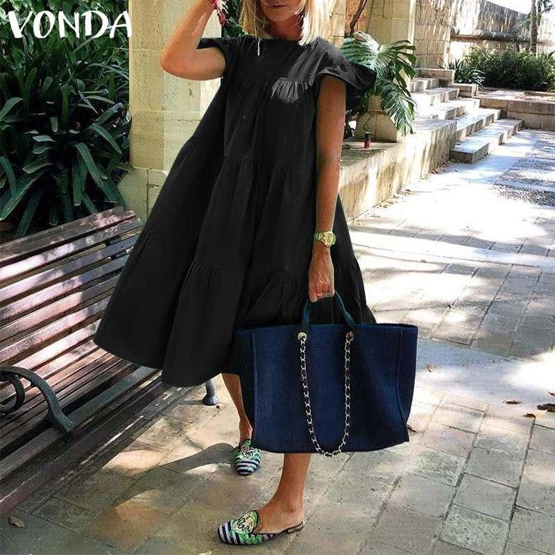 Casual Dresses Summer Dress 2021 VONDA Women Sundress Holiay Vintage Ruffled Party Vestidos Femme Robe Plus Size