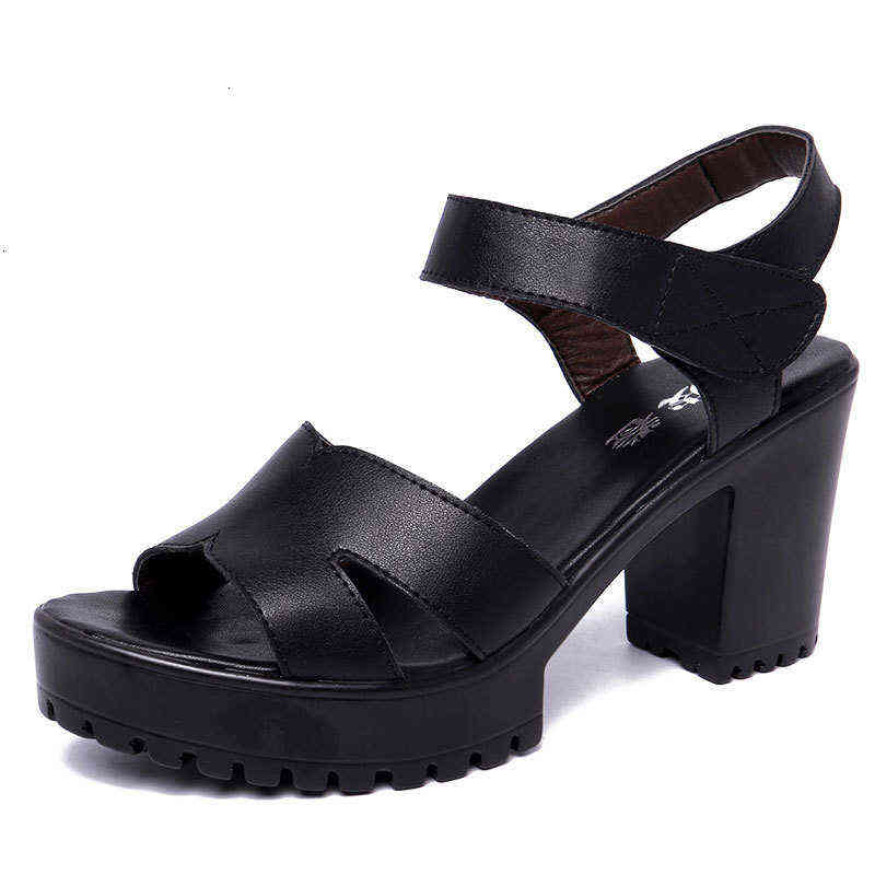 Summer Fish Mouth Thick Heel Soled High-heeled Sandals Women's 2021 Fashion Velcro Slotted Waterproof Platform Sho