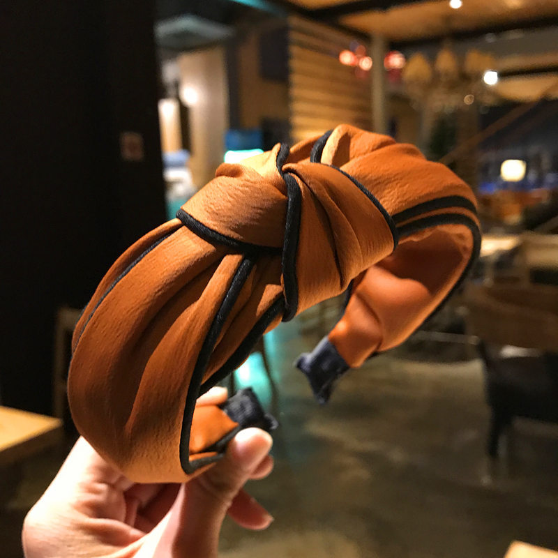 Fashion Women Wideedged knot retro simple fabric headband pressure solid color cave adult hair