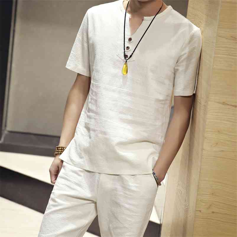 Summer linen short-sleeved T-shirt + shorts two-piece suit men's set comfortable breathable thin cotton and linen casual suit 210722, 02
Summer linen short-sleeved T-shirt + shorts two-piece suit men's set comfortable breathable thin cotton and linen casual suit 210722, 02