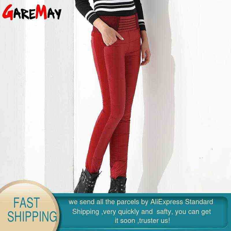Warm Women's Trousers Winter Pants White Color High Waist Duck Down For Female Thick GAREMAY 211115