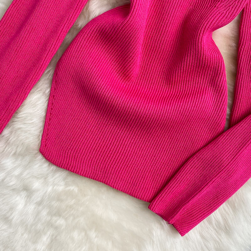 Autumn winter new design womens square collar long sleeve knitted candy color sweater tops jumper