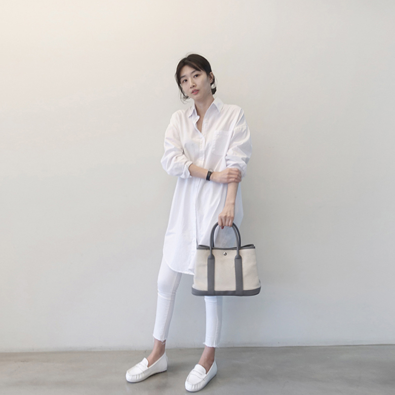 Korean Fashion Clothing Summer Loose Mid-Length Cotton White Shirt Women's Tops Plus Size Long-Sleeve Women Blouse 85A 210420