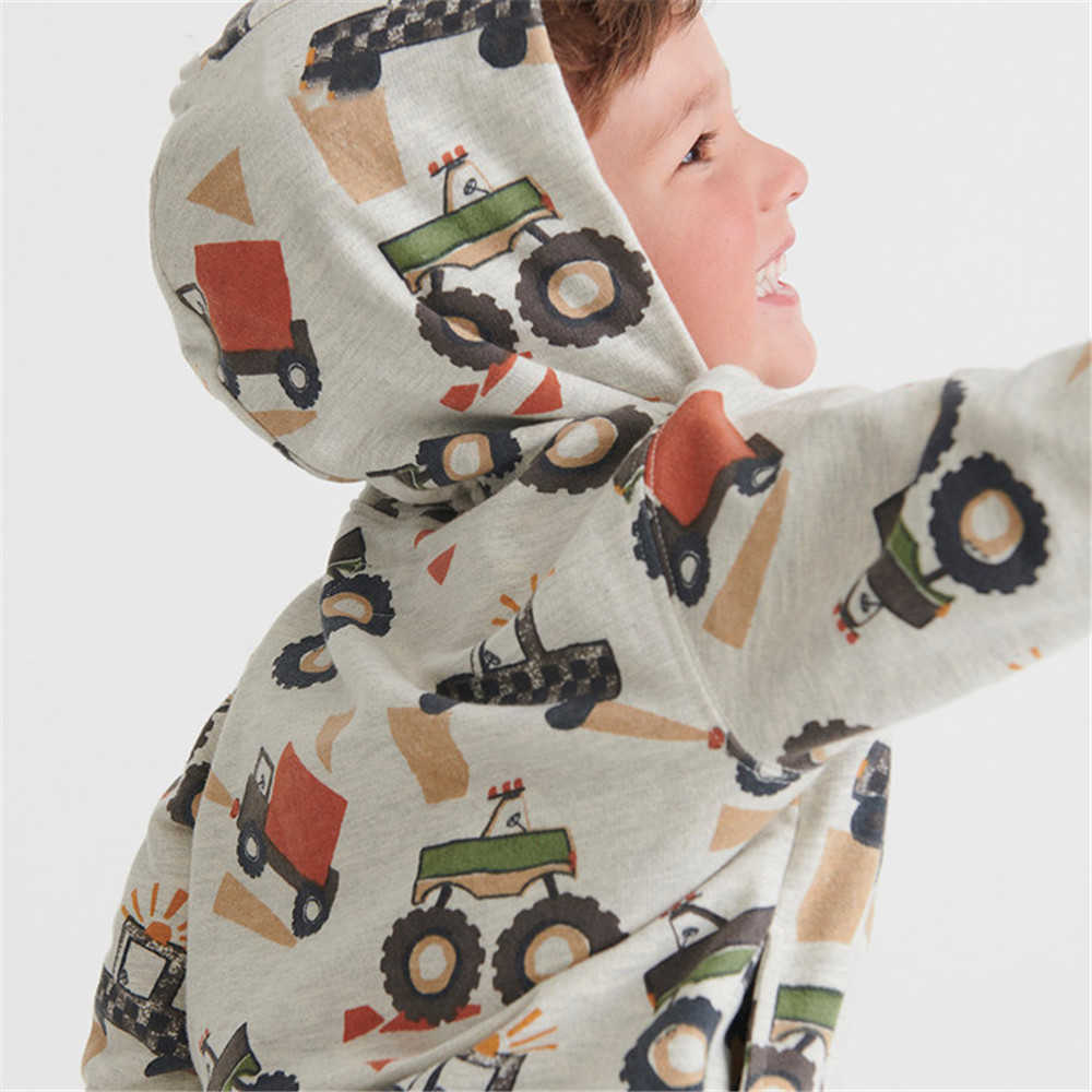 Jumping Meters Children's Cotton Hooded Shirts for Autumn Spring Boys Fashion Sport Clothing with Cars Print Toddler 210529