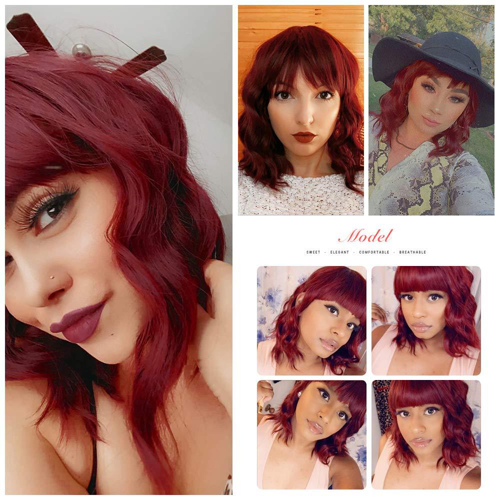 High quality wine red temperature silk short curly wig synthetic wigs