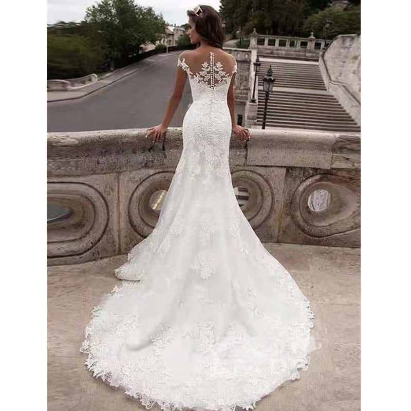 Vintage Cap Sleeves Mermaid Slim Wedding Dress Backless Custom Bridal Gowns Formal Vestidos De Marriage Long Garden