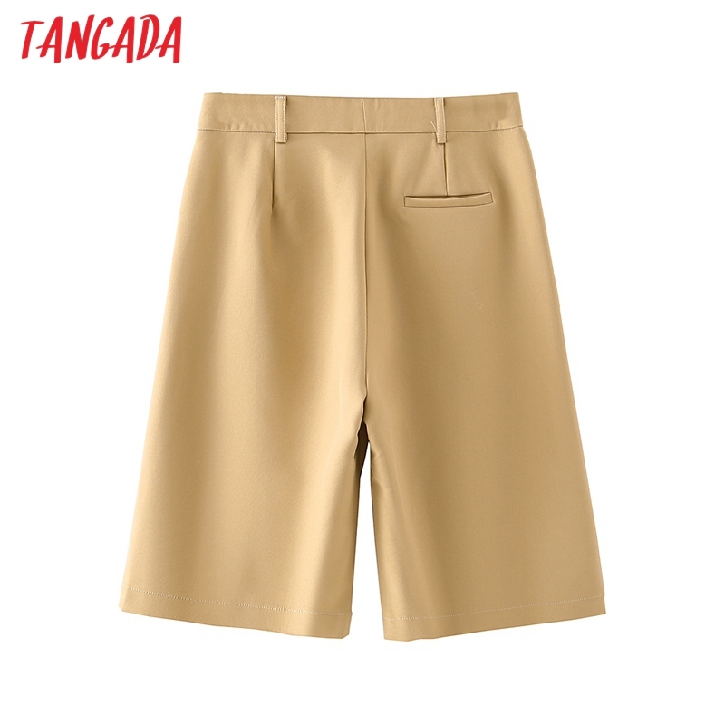 Women Elegant Solid Side Zipper Pockets Vintage OL Shorts Pantalones DA96 210416