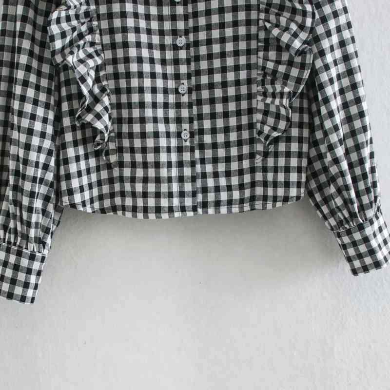 Spring Women Cascading Ruffle Plaid Blouse Female Long Sleeve Shirt Office Lady Loose Tops Blusas S8397 210430