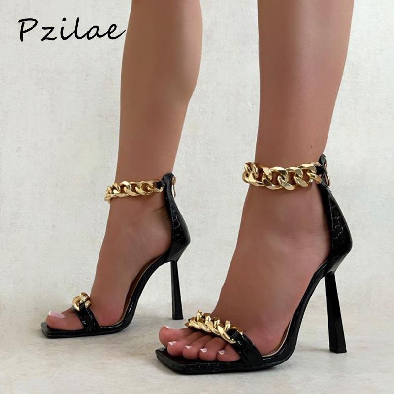 Sandals Pzilae Women's Sexy Fashion Chain Square Toe Cover Heel Women Shoes High Heels Female Footwear Zipper Black Red
Sandals Pzilae Women's Sexy Fashion Chain Square Toe Cover Heel Women Shoes High Heels Female Footwear Zipper Black Red