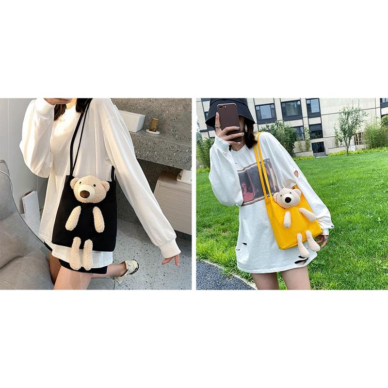 Pcs Fashion Cute Bear Women'S Canvas Shoulder Bag Handbag Casual Cartoon Daily Travel Black & Yellow Bags
Pcs Fashion Cute Bear Women'S Canvas Shoulder Bag Handbag Casual Cartoon Daily Travel Black & Yellow Bags