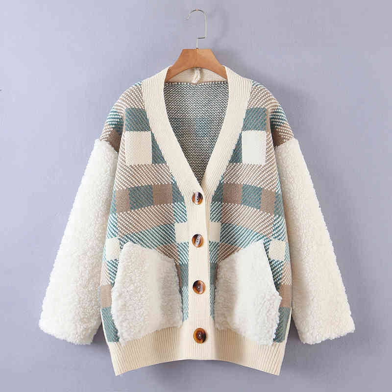 Women Fashion Plush And Knit Splicing Cardigan V-neck Winter Long Sleeve Female Sweater Outerwear Chic Tops 210520, Multi
Women Fashion Plush And Knit Splicing Cardigan V-neck Winter Long Sleeve Female Sweater Outerwear Chic Tops 210520, Multi