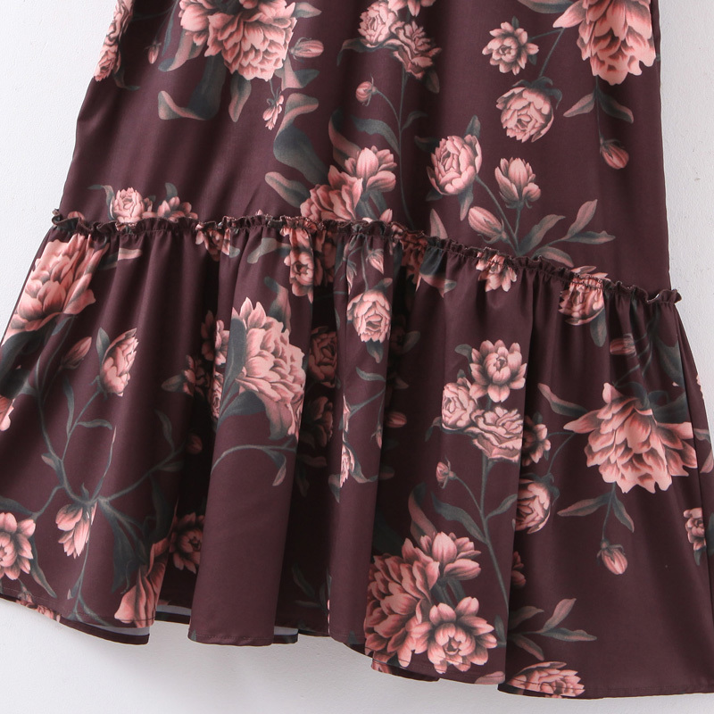 Spring Chic O Neck Dresses Women Fashion Vintage Floral Printed Dress Elegant Ladies Bow Ankle Length Dresses 210520