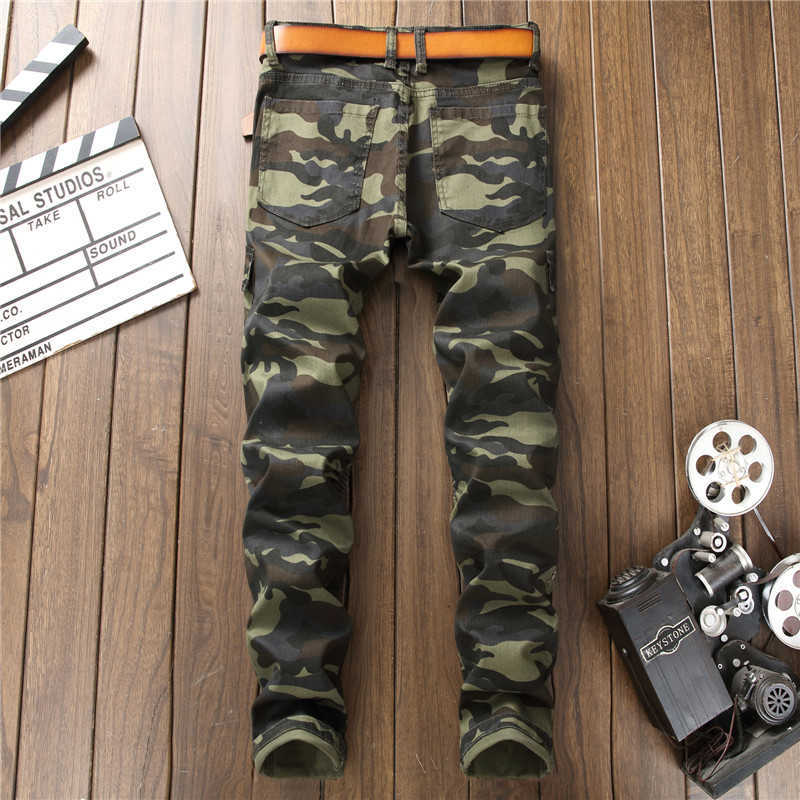 Casual Classic Men Jeans New Brand Fashion Camouflage Print Pocket Jeans Trousers Cool Jeans Men X0621