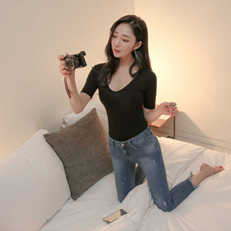 Summer Fashion Women Solid T-Shirt Female Tee Shirt Casual half-Sleeve t shirt Render Tight Thin Sexy Tops plus size N6TS 210603