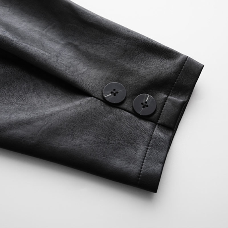 Women Black Faux Suit High Waist Harem Pants Pockets Office Ladies Pu Leather Trousers B0D117N 210416