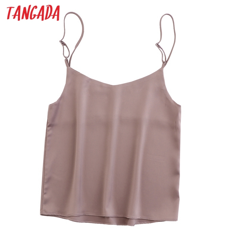 Women V Neck High Quality Satin Camis Spaghetti Strap Adjust Leeveless Silk Tank Tops Camisole 6L21 210416