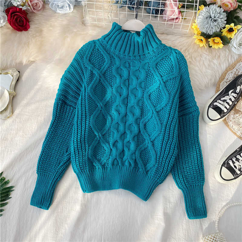Qooth Autumn Winter Women Cashmere Sweaters Casual Turtleneck Pullovers Full Sleeve Thick Knit sweater Plain Jumper Qt029 210609