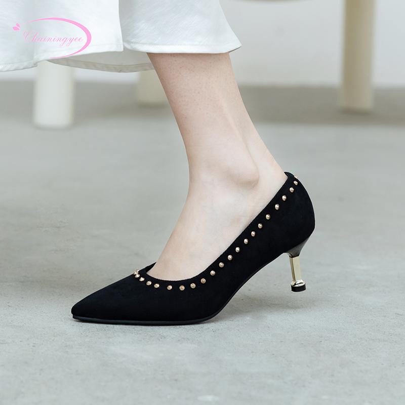Street Style Sexy Pointed Toe Flock Pumps Fashion Rivets Black Apricot Red High-heeled Stiletto Women's Shoes Big Size Dress
Street Style Sexy Pointed Toe Flock Pumps Fashion Rivets Black Apricot Red High-heeled Stiletto Women's Shoes Big Size Dress
