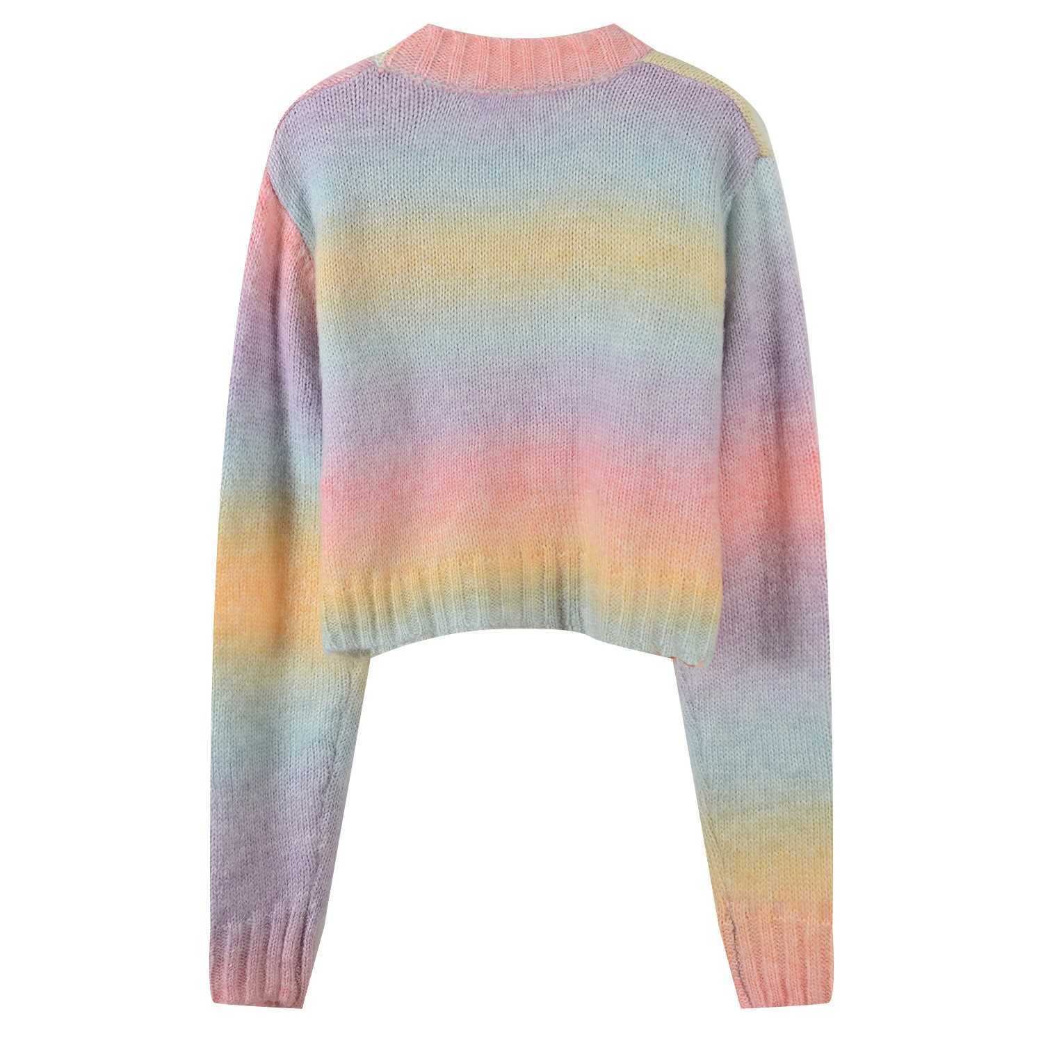 H.SA Spring Autumn Women Short Cardigans Rainbow Coloful Twisted Sweater Tops Knitted Spring Tops Rainbow Striped Cardigan 210716