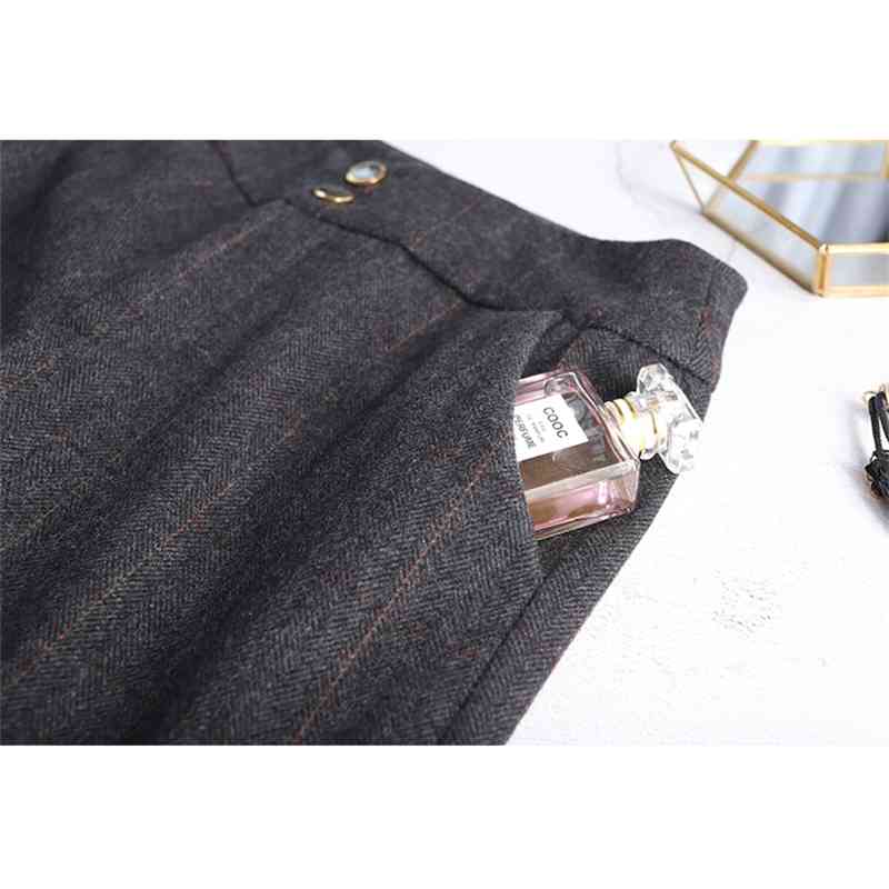 Women's woollen broad Legged Pants women's Autumn Winter High Waist Nine Point Straight Loose Thin Woolen Plaid 668i 210420