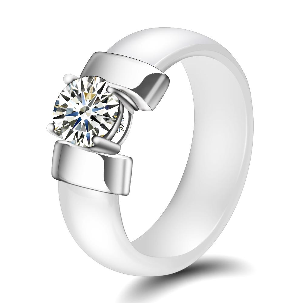 2021 6mm White Black Ceramic Rings Plus Cubic Zirconia For Women Gold Color Stainless Steel Women Wedding Ring Engagement Jewelry