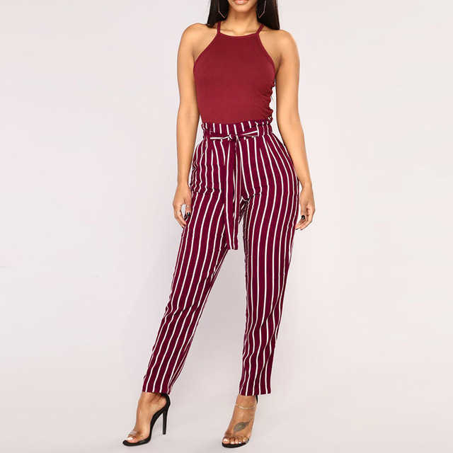 Ladies White Striped Bodycon Straight Pants High Waist Stripe Skinny Harem Summer Casual Trouse pantalones de mujer 210604