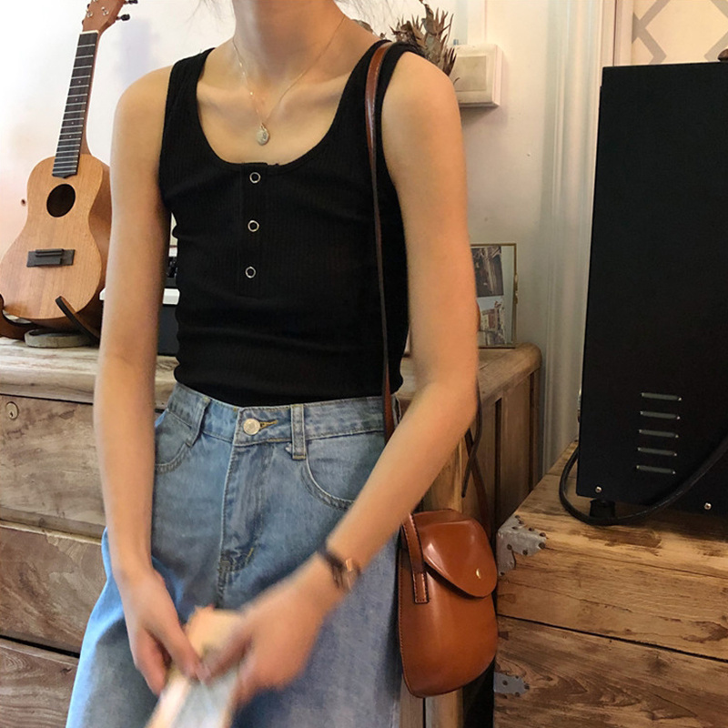 MATAKAWA Solid Color Sleeveless Outer Wear Camisole Female Summer Crop Top Hong Kong Style Korean Tank Top Slim Short Base Camis 210513