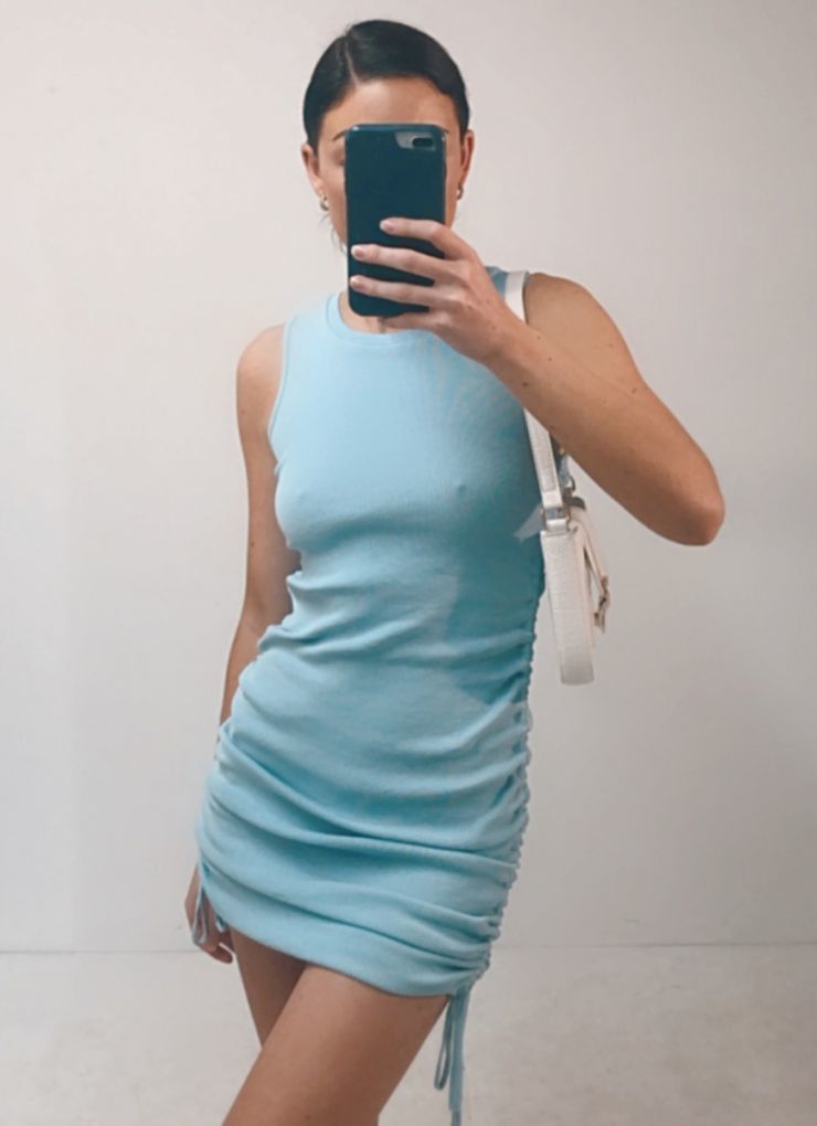 Side Adjust Lace up striped line Rib Sleeveless Mini Dress Bodylish Women Retro O neck Ruched Dresses Korea clothing 210429