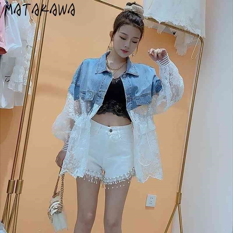 Korean Coats Women Sunscreen Women's Jean Jacket Spring Summer Thin Denim Stitching Coat Embroidery Lace Loose Casual Jacket 210513